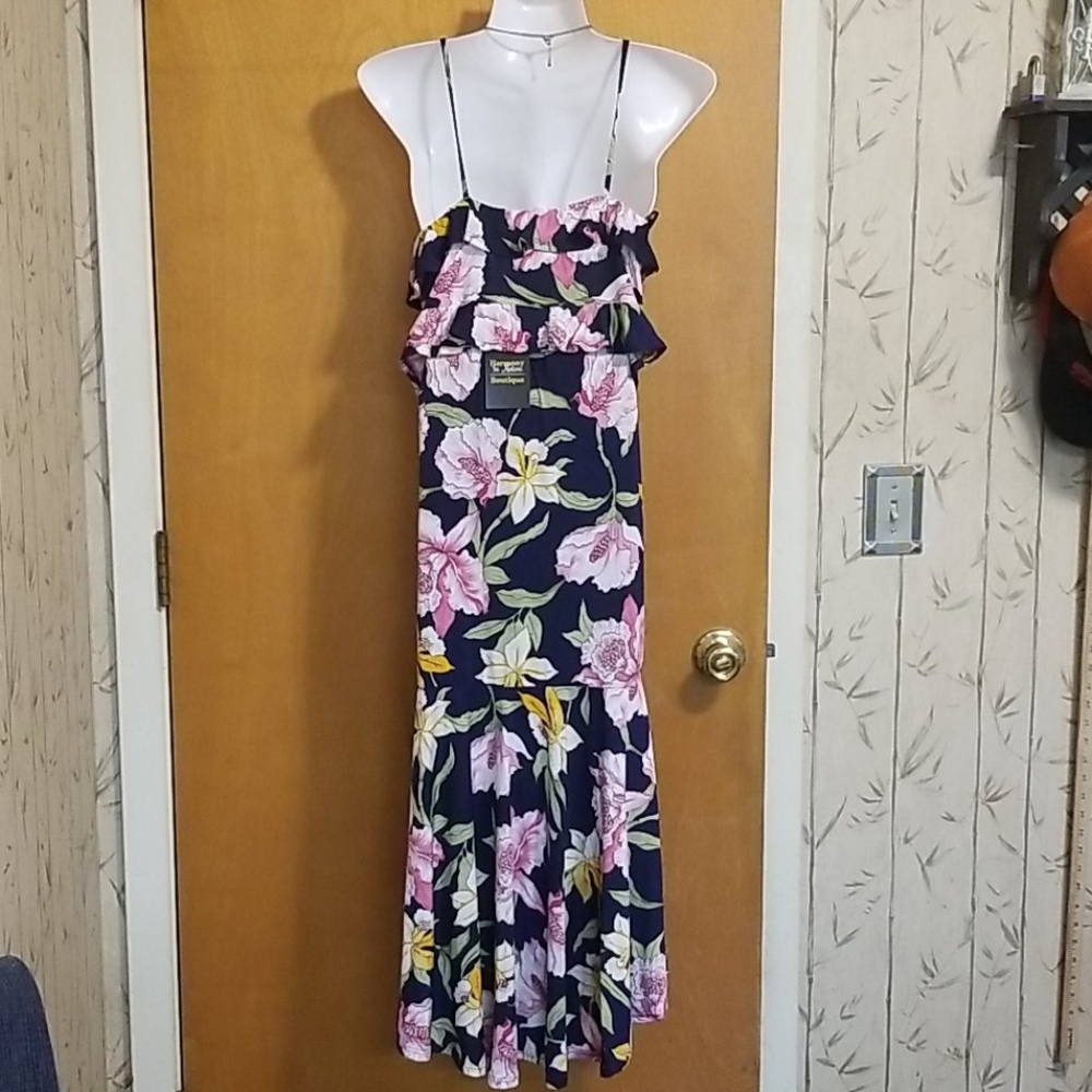 NWT Harmony In Nature 2pc Floral Crop Top High-Low Midi Skirt Set Navy Blue L - Picture 7 of 12
